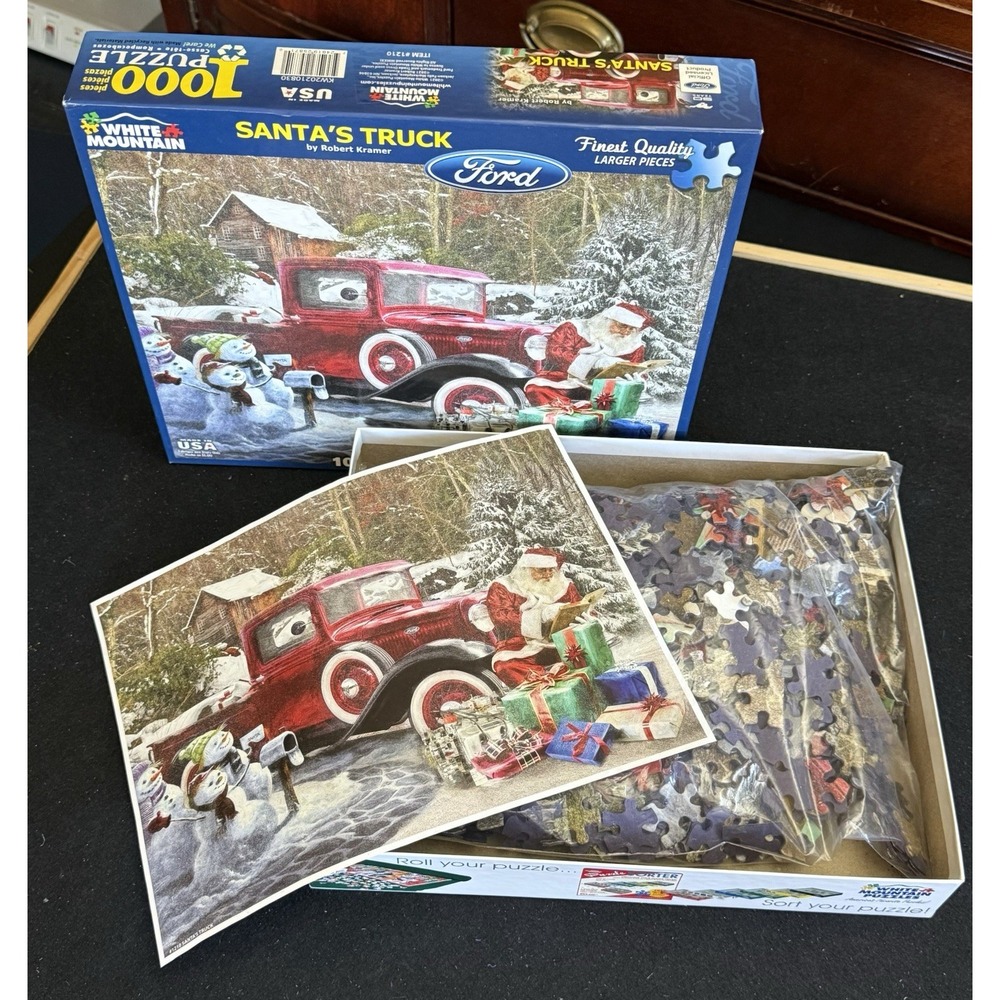 Santa's Truck FORD Red Pick-Up 1000 pc Christmas Puzzle Robert Kramer Licensed